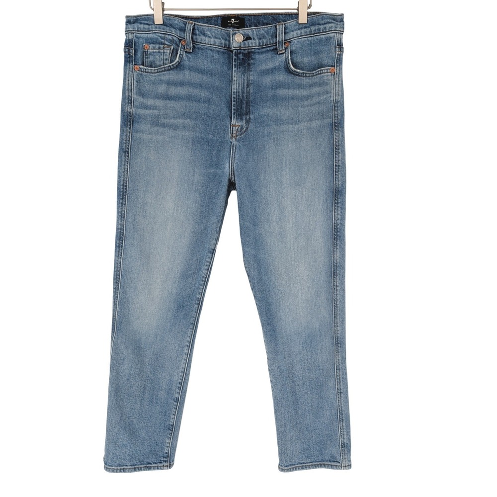 7 For All Mankind High Waist Cropped Straight Jeans Womens 32 Blue Denim Classic